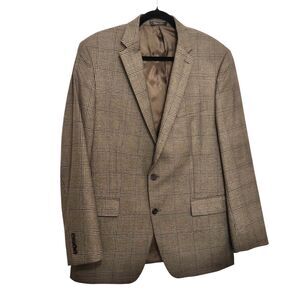 Lauren Ralph Lauren Brown Tan Plaid Polyester Blend Sport Coat Men’s 44L